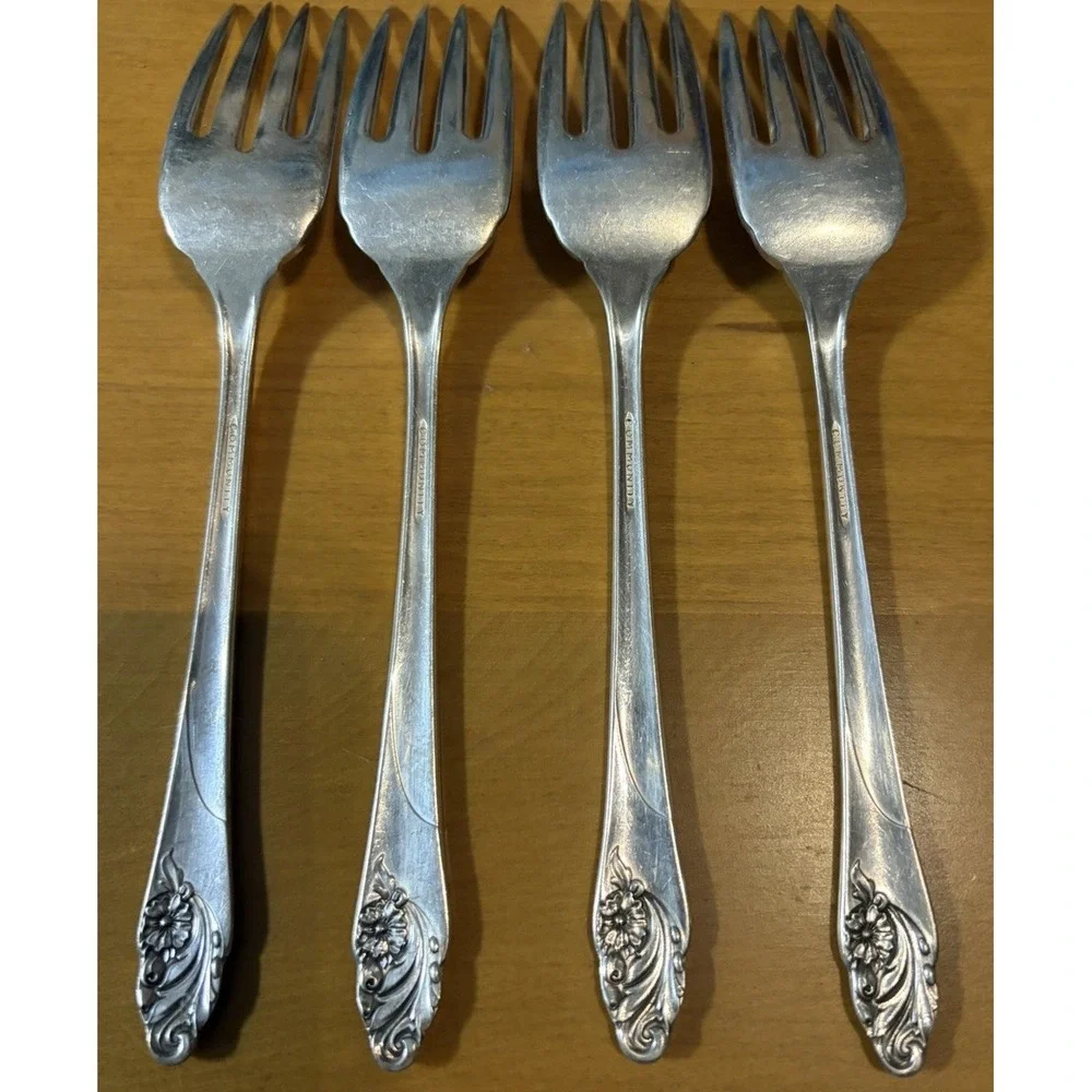 Lot 4 Oneida Community Evening Starsilverplate Salad Forks 6 5/8